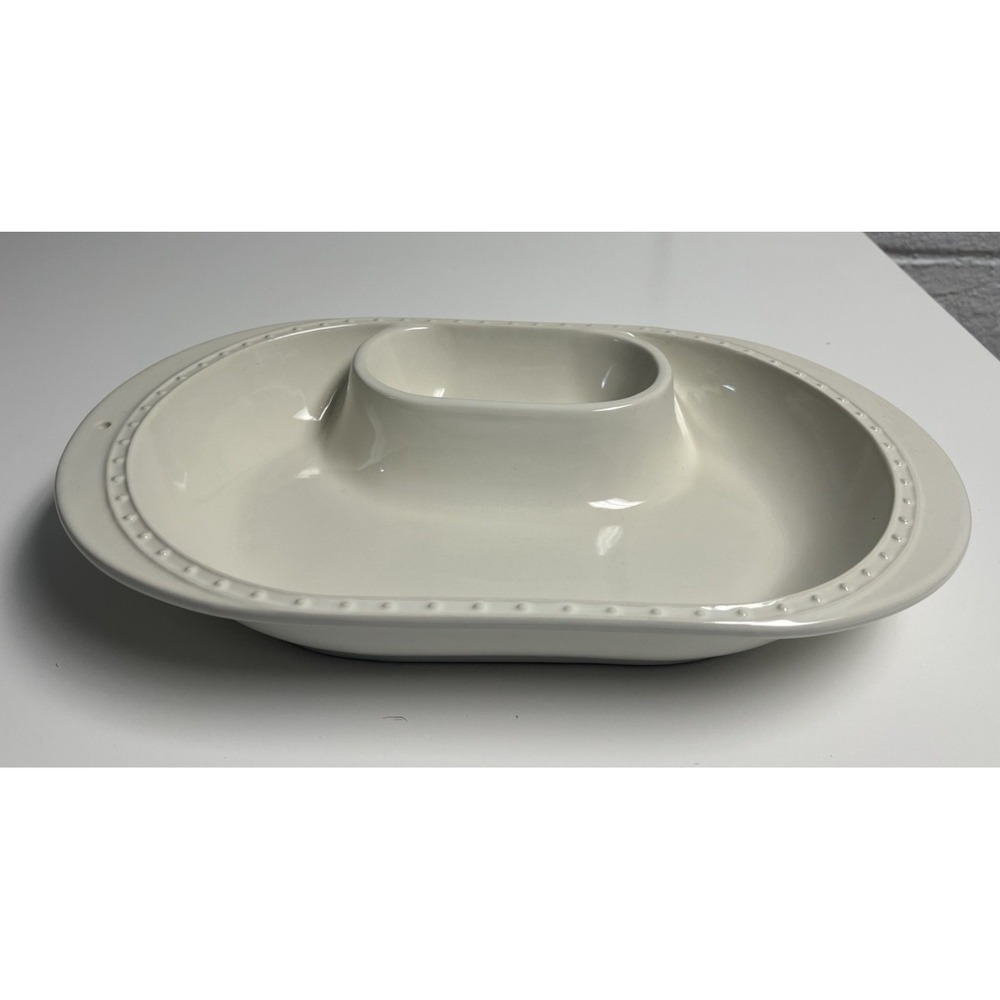 Nora Fleming Pearl Dot Stoneware Chip and Dip Oval Bowl 16"x10 1/4" Retired